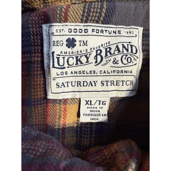 Lucky Brand Saturday Stretch Pearl Snap Plaid Flannel Shirt Mens XL Western - Picture 4 of 9